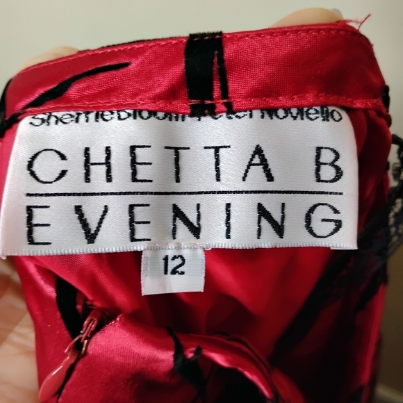 Vintage Chetta B Red Satin Velvet Maxi Skirt Women's 12 Holiday Formal Evening - Picture 6 of 7